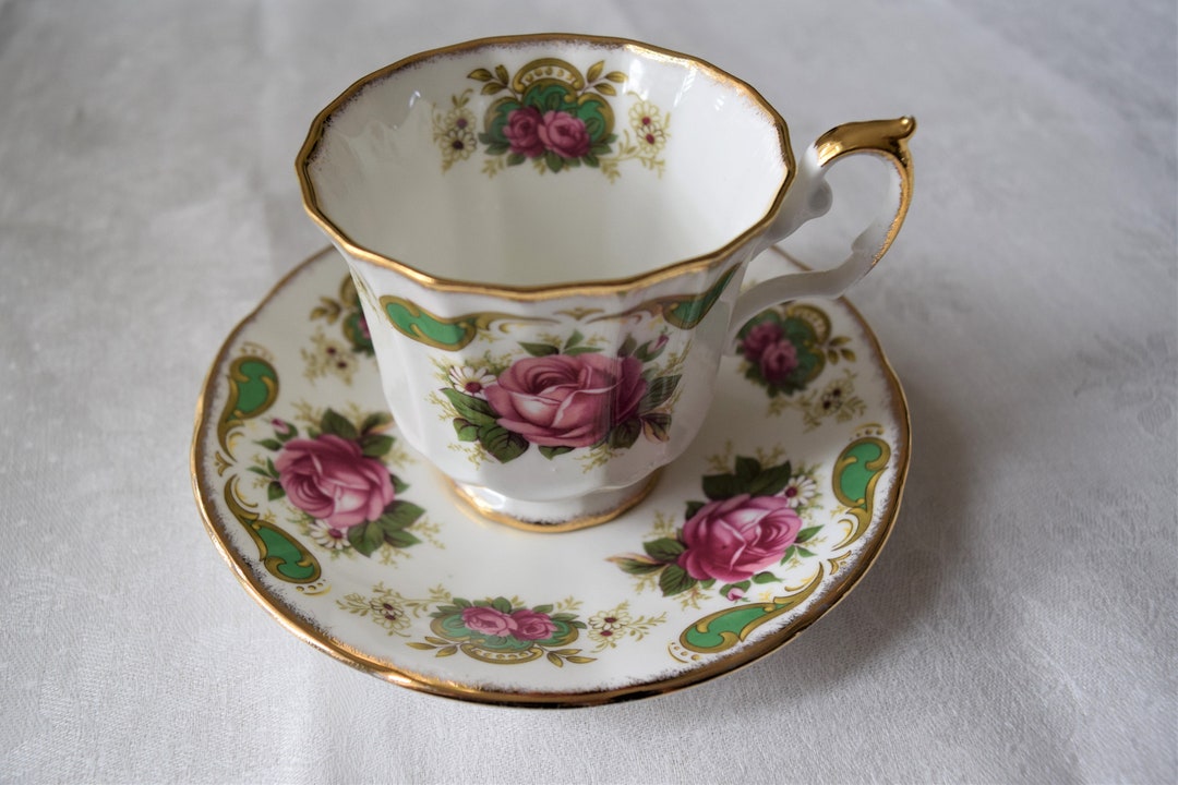 Vintage Elizabethan Tea Cup and Saucer, Rose Pattern With Rose & Green