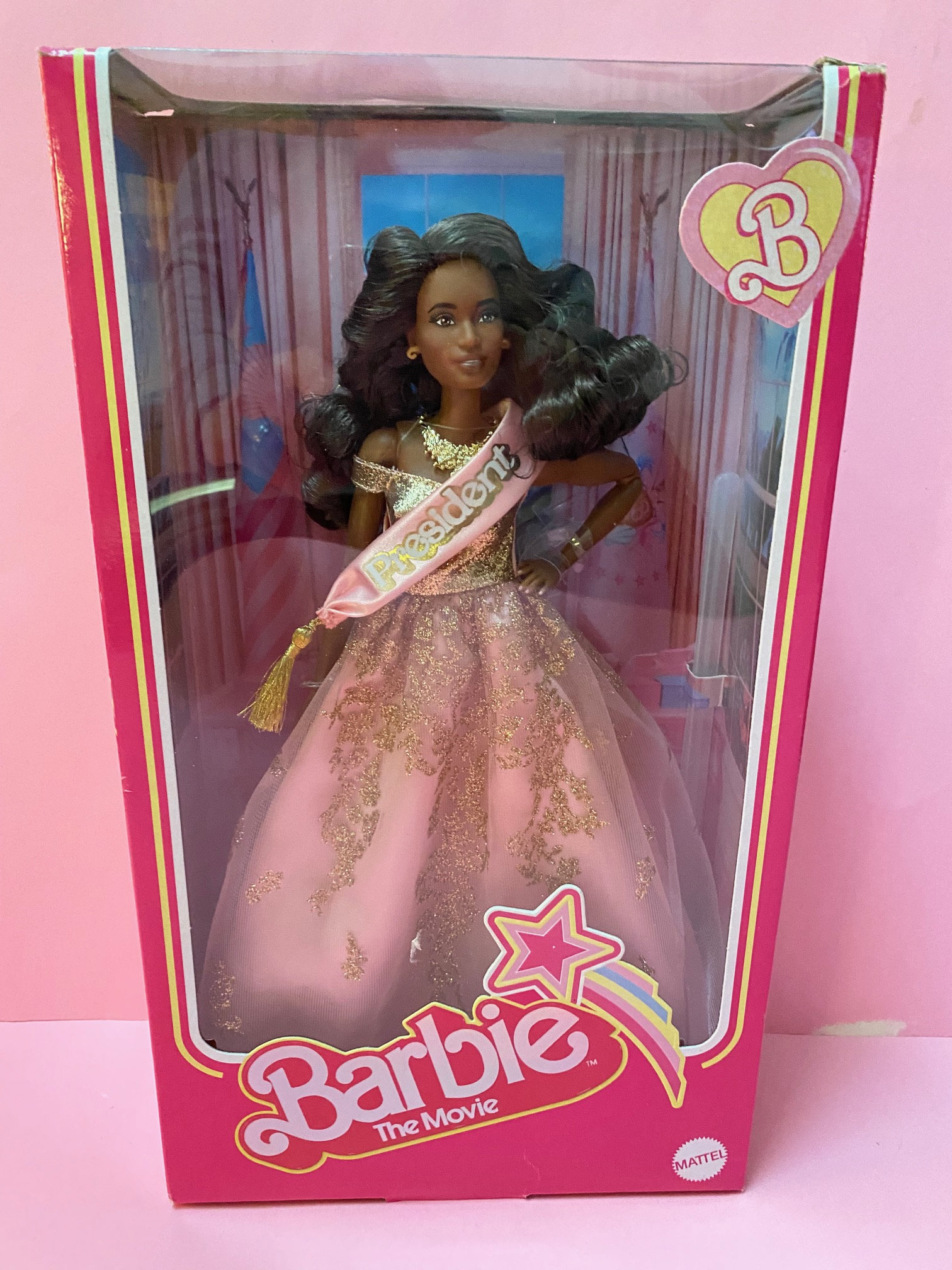 Barbie the Movie President Collectible Doll Wearing Shimmery Pink and