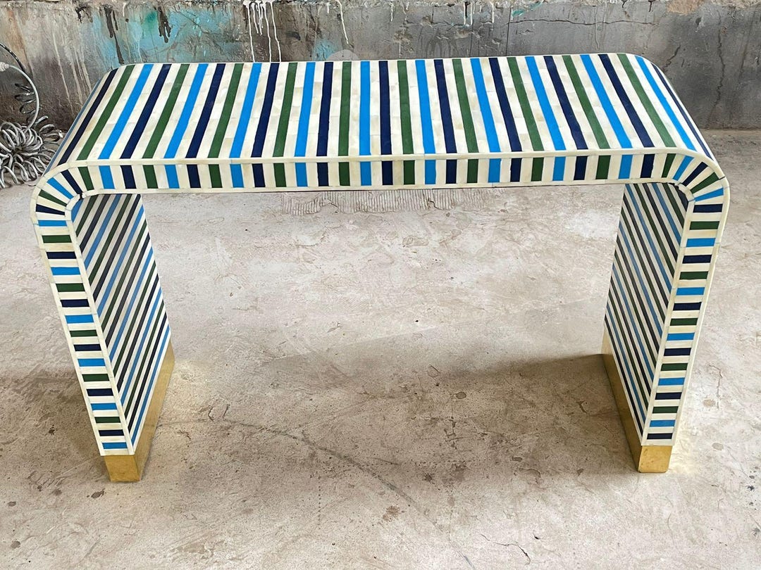 Waterfall Stripped Pattern Console Table, Handmade Entryway Table, Bone ...