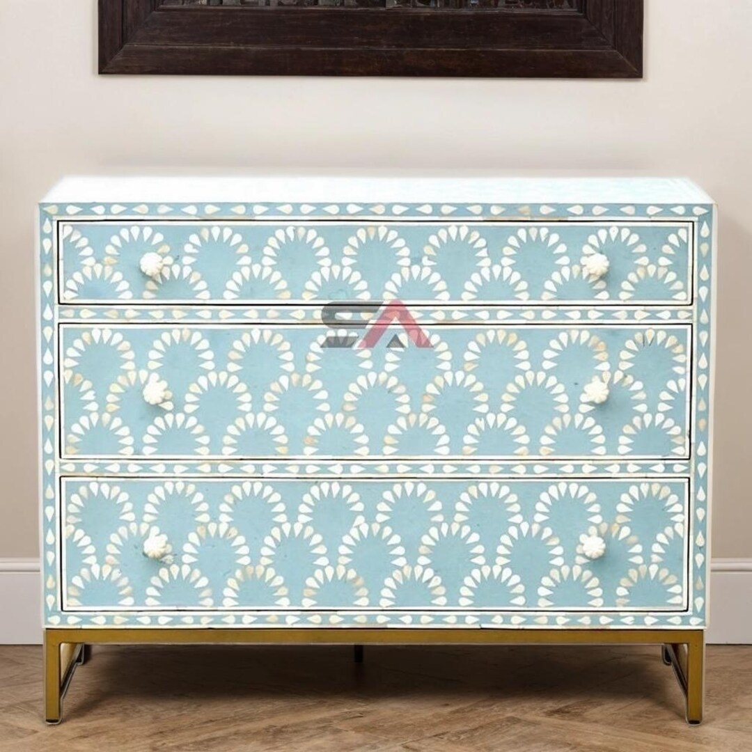 Modern Bone Inlay Modern Bone Inlay Sideboard With 3 Drawers, Handmade Storage Cabinet ...