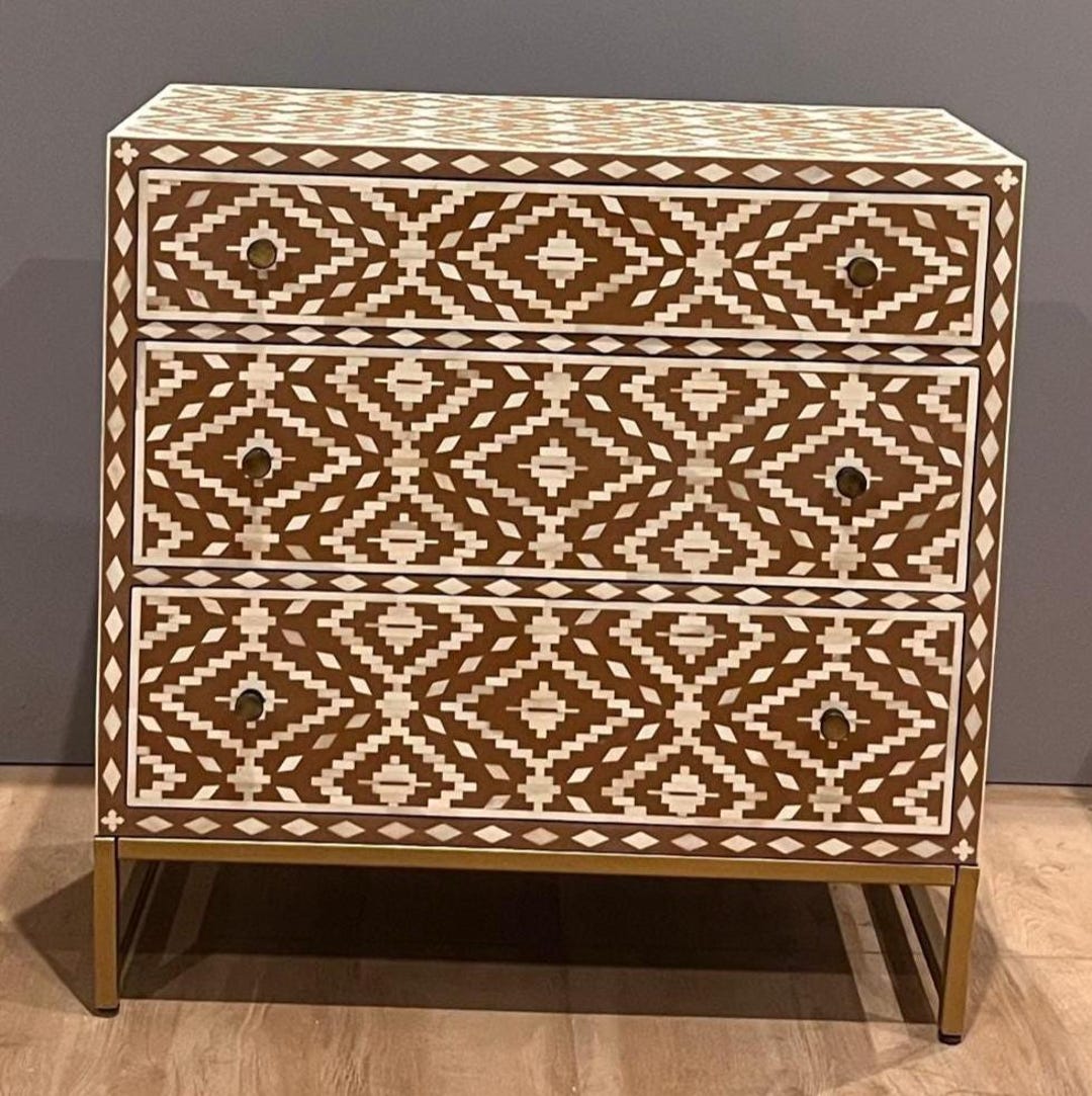 Modern Bone Inlay Handmade Modern Bone Inlay 3 Drawer Sideboard | Black & White Storage ...