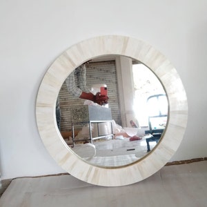 Handmade Luxury Bone Inlay White Mirror Frame | Elegant Home Décor, Round Mirror Frame, Handcrafted Wall Décor, Bathroom Décor Furniture