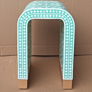 Vintage Bone Inlay Side Table – Handcrafted Arrow Pattern End Table, Unique Bedroom Furniture