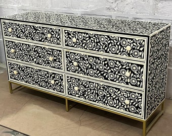 Handgefertigte Bone-Inlay-Möbel, Buffet, Bone-Inlay-Sideboard, Bone-Inlay-Buffet Indigo, Inlay-Sideboard, Inlay-Schrank