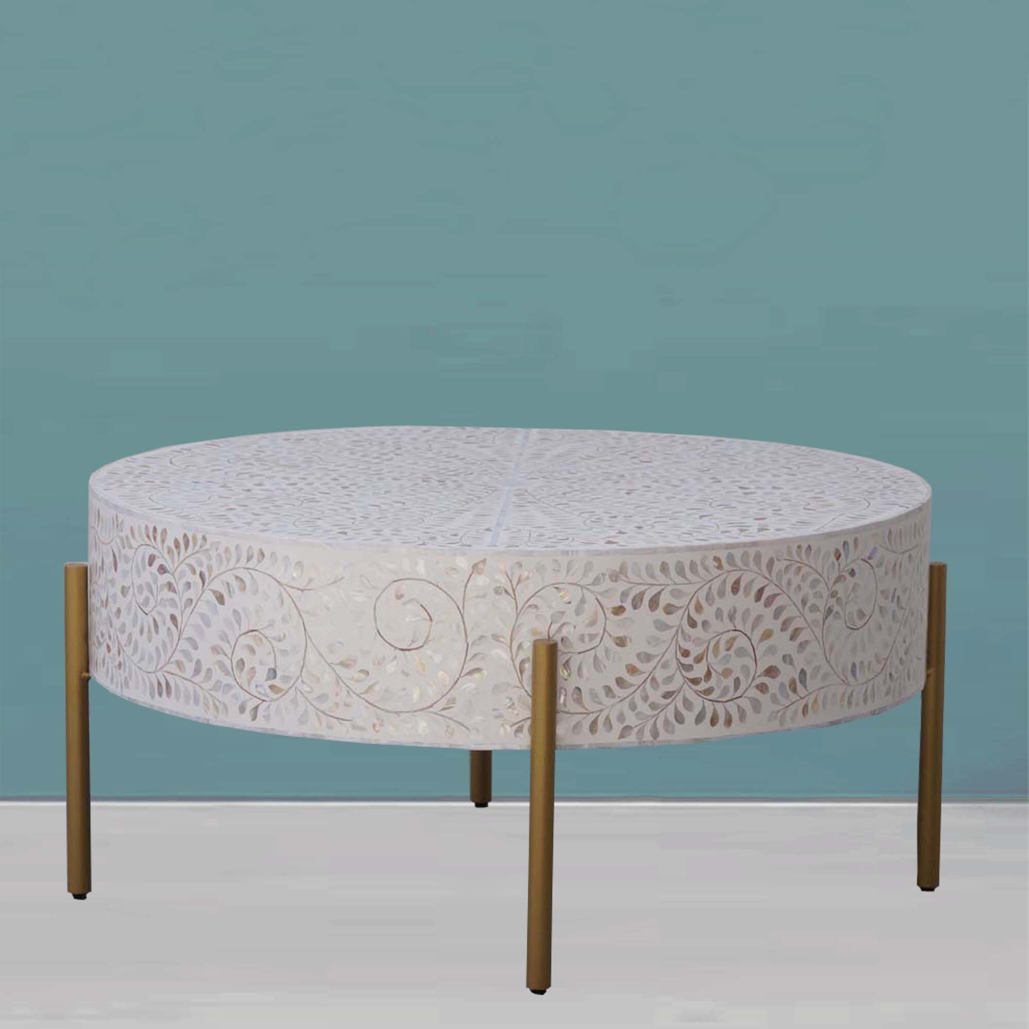 MOP Inlay Coffee Table, Floral Design Centre Table, Handmade Mother of ...