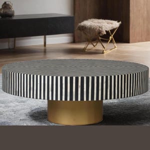 Handmade Bone Inlay Coffee Table: Modern Striped Pattern