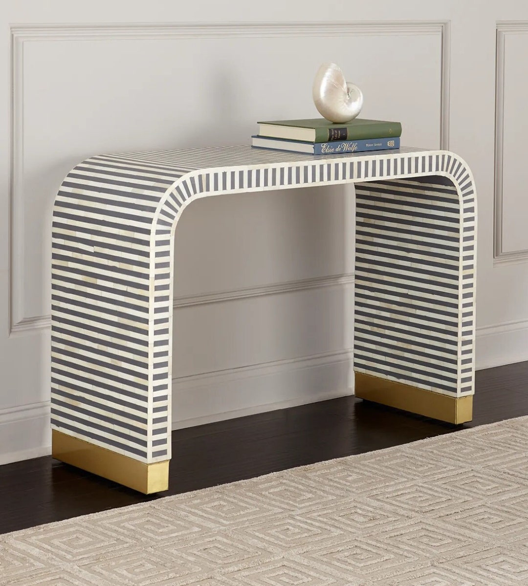 Waterfall Stripped Pattern Console Table, Handmade Entryway Table, Bone ...