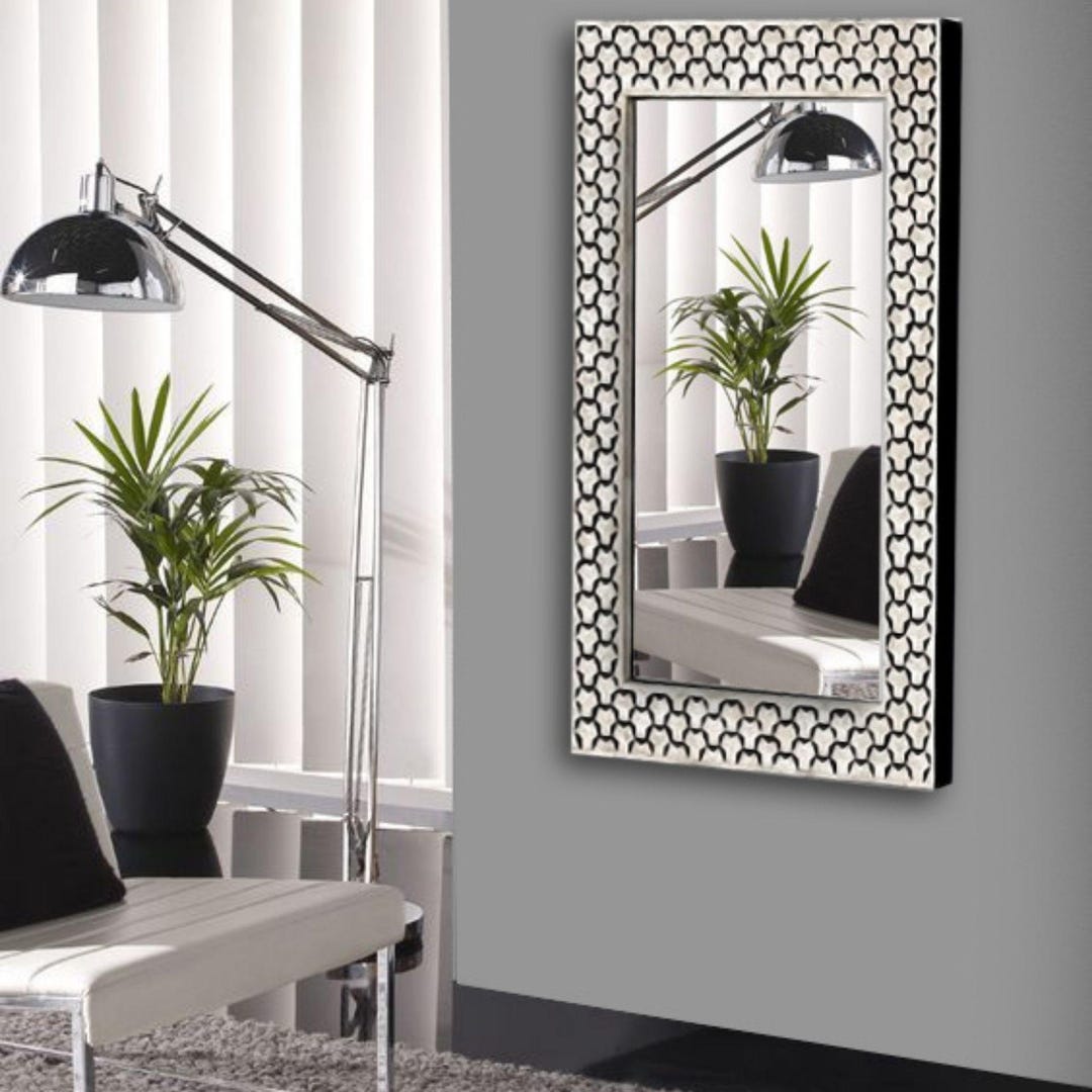 Unique Bone Inlay Rectangle Mirror – Modern Patterned Frame for Wall ...