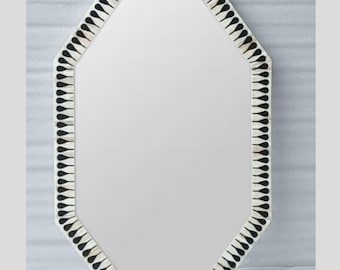 Oval Mirror with Bone Inlay Design – Chic and Elegant Wall Frame, Home - Wall Décor Piece, Handcrafted Bathroom Décor Furniture