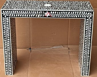 Handcrafted Floral Bone Inlay Console Table | Elegant Entryway & Sofa Accent Table | Multi-Functional Work Desk | Living Room Furniture