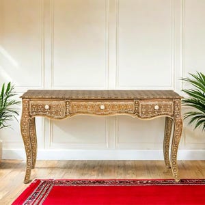 Handmade Bone Inlay Console Table: Modern Pattern Entryway Desk