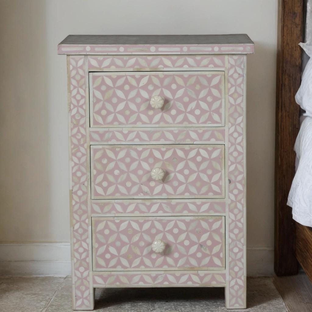 モダンなパターンの骨象嵌 3 引き出し付きベッドサイドテーブル