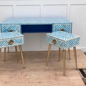 Escritorio de trabajo con incrustaciones de hueso, mesa para portátil con incrustaciones de hueso, mesa de estudio con incrustaciones de hueso, muebles hechos a mano con incrustaciones de hueso, mesa con incrustaciones de madera, consola de dormitorio