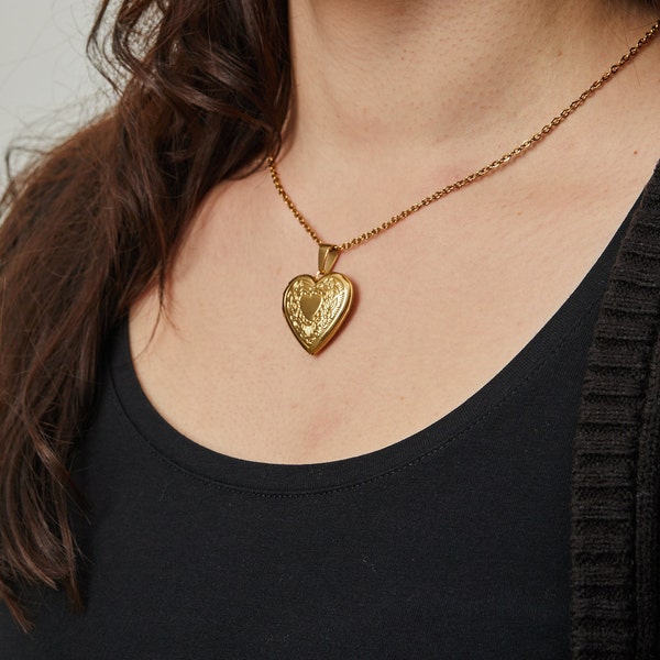 Herz Kette gold verspielt Halskette Anhänger zum öffnen schick besonders locket gold Medaillon Foto elegant Kette Geschenk Herzkette öffnen
