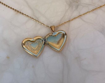 Herz Kette gold verspielt Halskette Anhänger zum öffnen schick besonders locket gold Medaillon Foto elegant Kette Geschenk Herzkette öffnen