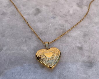 Gold necklace neck heart pendant gold to open photo locket gift heart locket to open heart gold pendant fine chic necklace gold