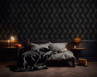 Slate Symphony Geometric Wallpaper for Bed Room, Dark Removable Peel and Stick Wallpaper, Round Gradient Seamless Unpasted Wallpaper