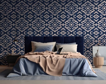Navy Frost Geometric Wallpaper for Living Room, Arctic Print Removable Peel and Stick Wallpaper, Seamless Patterns Unpasted Wallpaper