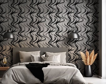 Tango Twilight Abstract Wallpaper for Office Room, Ivory Removable Peel and Stick Wallpaper, Ebony Patterns Prepasted Wallpaper