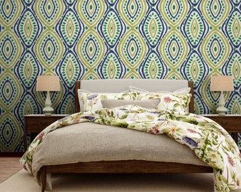 Lemon-lime Harmony Wallpaper for Bed Room, Serene Removable Peel and Stick Wallpaper,  Ethnic Seamless Patterns Unpasted Wallpaper