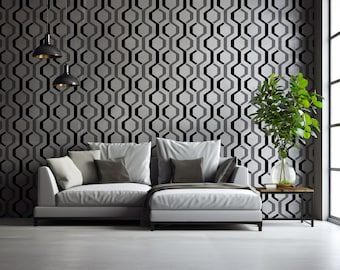 Charcoal Cascade Geometric Wallpaper for Living Room, Removable Peel and Stick Wallpaper, Hexagon Seamless Patterns Unpasted Wallpaper