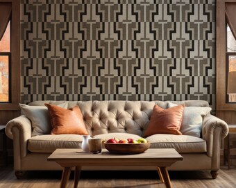 Walnut Waltz Geometric Wallpaper for Living Room, Cocoa Removable Peel and Stick Wallpaper, Ombre Seamless Patterns Prepasted Wallpaper