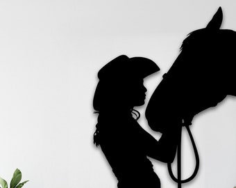 Horse and Woman Metal Wall Art - Handcrafted Decorative Wall Sculpture - Equine & Female Silhouette - Home Decor Gift Idea - gift for her