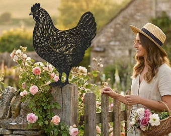 Metal Chicken Garden Stake: Outdoor Yard Decor, Handmade Steel Hen Art for Garden Lovers