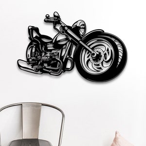 Motorcycle Metal Wall Art Decor, Biker Garage Sign, Chopper Silhouette, Man Cave Workshop Gift
