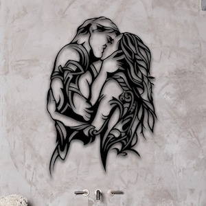 Romantic Kissing Couple Metal Wall Art Decor - Modern Love Sculpture for Home, Bedroom & Living Room - Unique Anniversary Gift