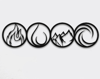 4 Elements Metal Wall Art: Fire, Water, Earth, Air Decor
