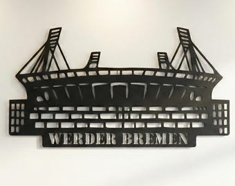 Weserstadion Metal Wall Art: Large Stadium Silhouette for Werder Bremen Fans, Custom Text Option
