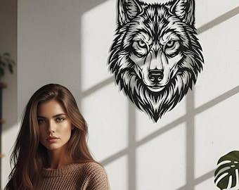 Wolf hoofd metalen muurkunst wild dier symbool kracht natuur huis muur decor ontwerp