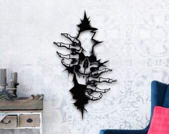 Dödskalle Metall Väggkonst Gotisk Mörk Skräck Halloween Heminredning Design Konst Skylt Symbol