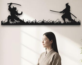 Samurai Battle Metal Wall Art: Japanese Warrior Decor