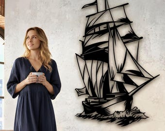 Sailing Ship Metal Wall Art Nautical Ocean Decor for Coastal Beach Home Style