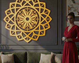 Large Mandala Metal Wall Art – Sacred Geometry Decor for Living Room, Yoga Studio & Spa