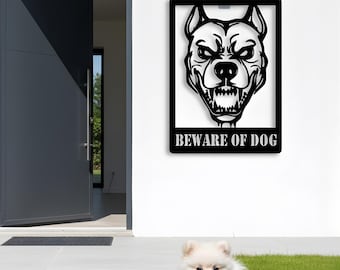 Beware of Dog Metal Sign: Pitbull Warning Yard Decor, Outdoor Fence Guard Art