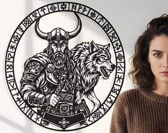 Viking Warrior Metal Wall Art Norse Wolf Mythology Nordic Home Decor Gift Sign Art