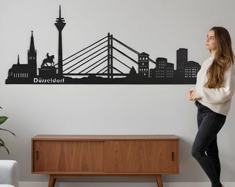 Düsseldorf Germany Metal Wall Art Skyline: German City Silhouette Decor, Large Modern Wall Hanging