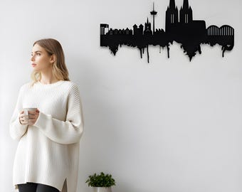 Köln Skyline Metall Wandkunst: Cologne Germany Cityscape Metal Wall Art