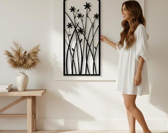 Arched Window Floral Metal Wall Art Botanical Flowers Sculpture Indoor Outdoor Modern Decor Gift