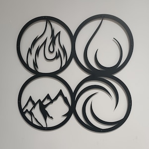 4 Elements Metal Wall Art: Fire, Water, Earth & Air Decor
