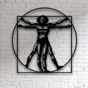 Vitruvian Man Metal Wall Art: Renaissance Geometric Decor