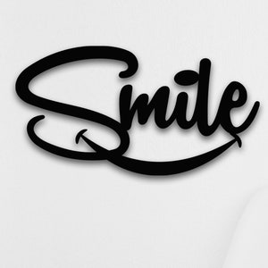 Metalowy znak ścienny Smile - radosna sztuka ścienna, pozytywne wibracje, inspirujący metalowy znak, idealny do domu, biura lub salonu