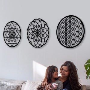 Sacred Geometry Metal Wall Art: Modern Spiritual Decor, 3-Piece Set