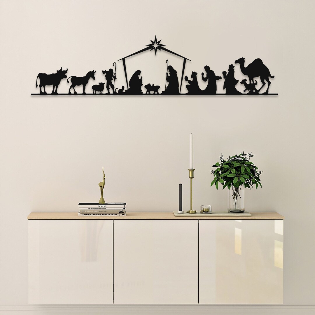Nativity Scene Metal Wall Art Decor Christmas Wall Hanging, Religious