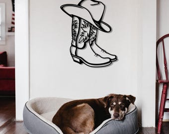 Cowboy Boots Metal Wall Art Western Hat Rustic Ranch Farm Country Home Decor Gift