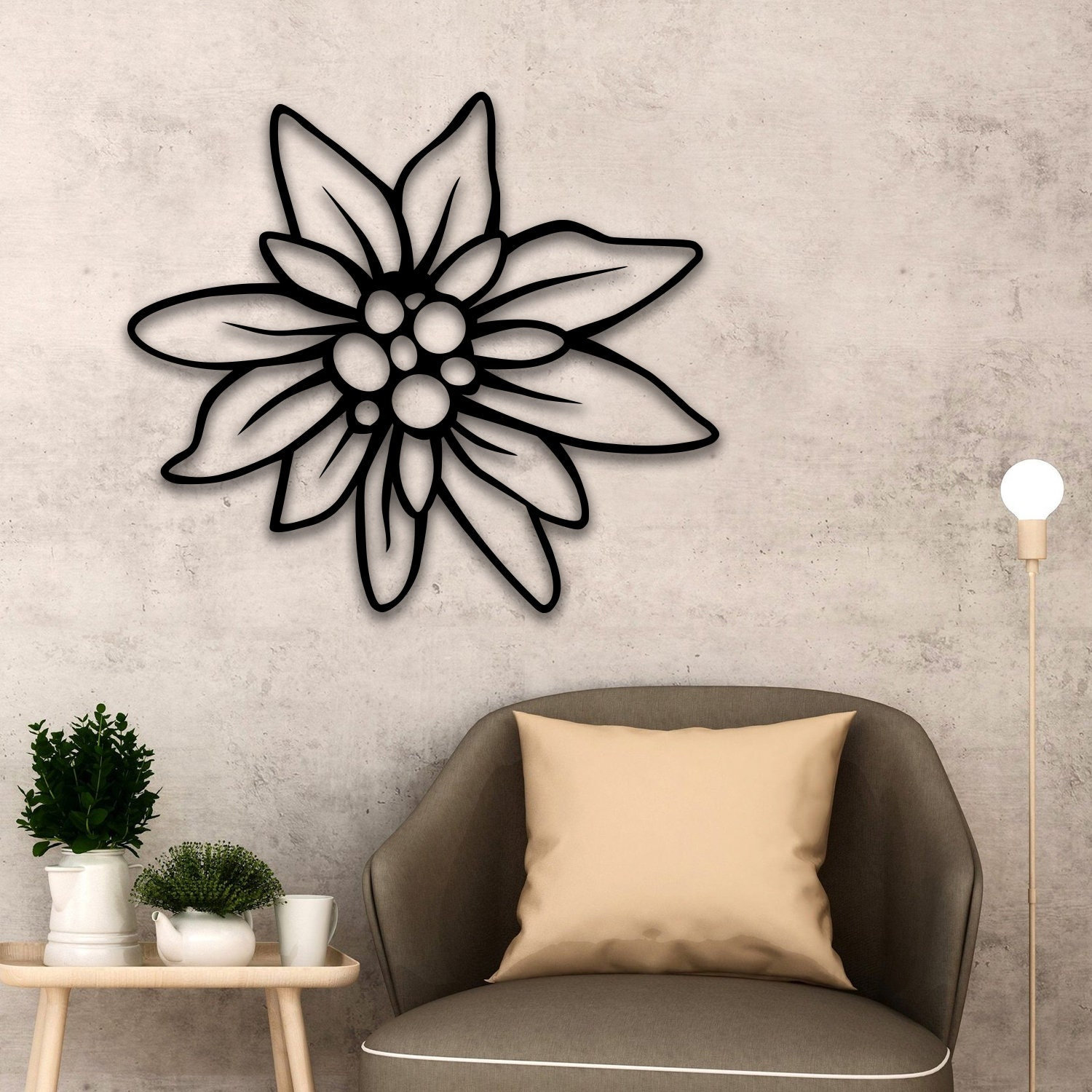 Edelweiss Metal Wall Decor - Vintage Alpine Flower Art for Home, Rustic Wall Hanging, Unique Nature-Inspired Metal Artwork - Switzerland