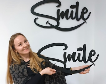 Smile Metal Wall Art Modern Typography Positive Quote Home Wall Decor Word Sign Design